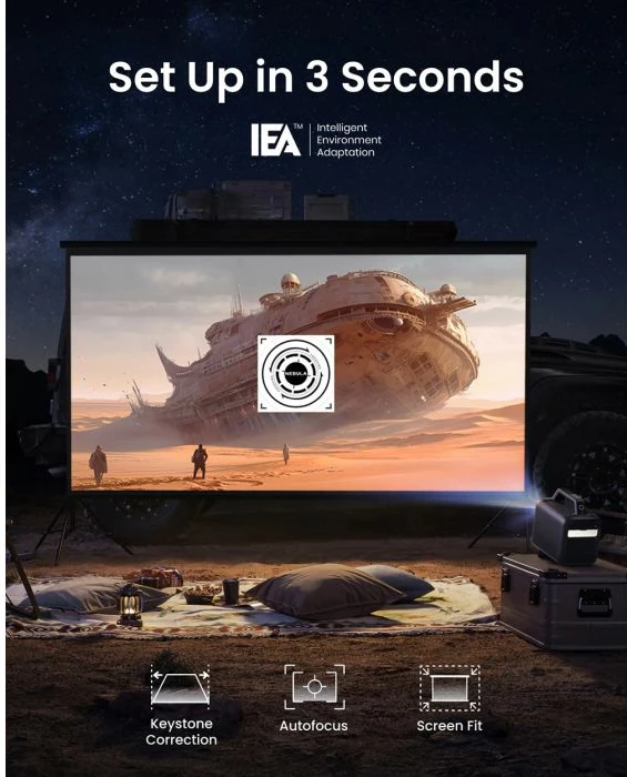 Projektor portativ Anker Nebula Mars 3 1080p, 1000 ANSI lumens, deri 200\", Android TV 11, bateri 185 Wh, altoparlant 40 W, gri/zi, set me telekomandë