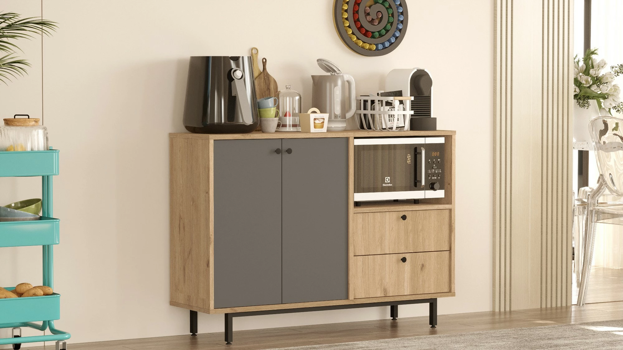 Dollap multifunksional, Skye Decor, RE2-SA, ngjyrë lis dhe antracit