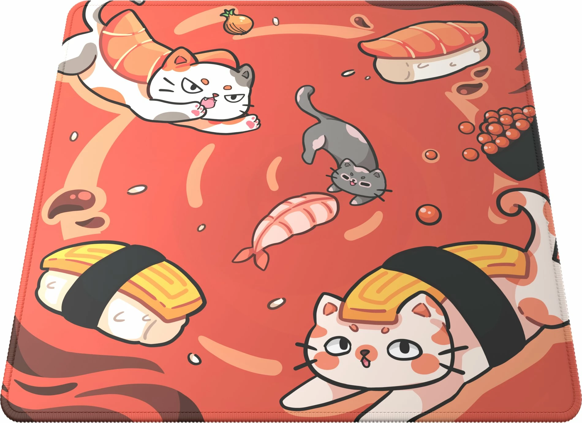 Mauspad Dark Project Sushi Cats Pro L 490x490mm 4mm kuqe/portokalli