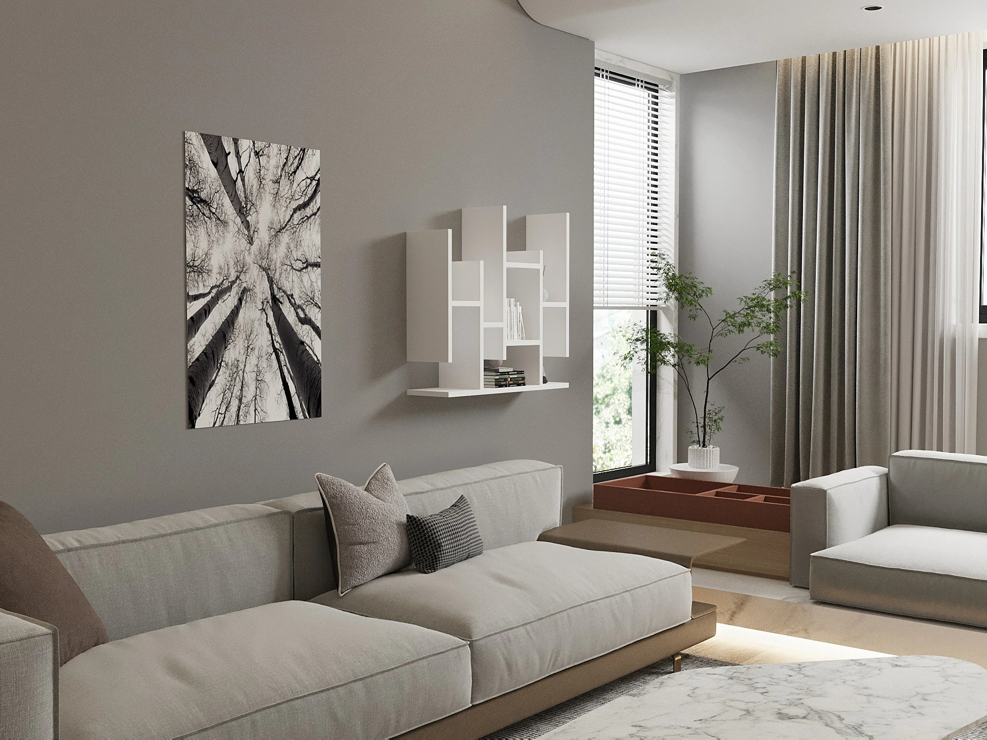 Raft muri Hanah Home, dizajn lule, ngjyrë e bardhë