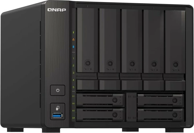 NAS server QNAP TS-h973AX-32G, AMD Ryzen V1500B, 32GB RAM, 9 vende për disqe, e zezë