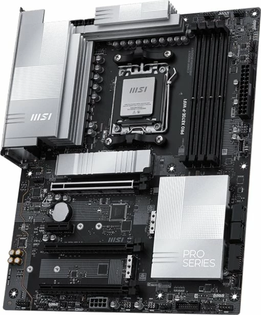 Pllakë amë MSI PRO X870E-P WIFI, AM5, ATX, DDR5, Wi‑Fi 7, PCIe 5.0, e zezë/argjendtë, me antenë WiFi + 2x kabllo SATA