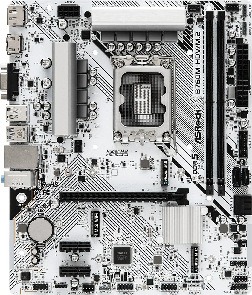 Pllakë amë Asrock B760M-HDV/M.2, Socket LGA 1700, micro ATX, DDR5, Bardhë