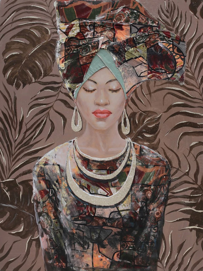 Pikturë dekorative Jungle Lady, shumëngjyrëshe, kanavacë, dru, 76x100x4cm