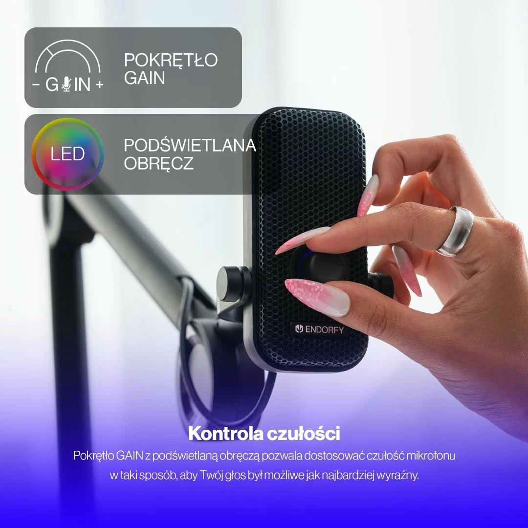 Mikrofon Endorfy Solum Voice EY1B014, USB-C, kardioid, me krah tavoline, RGB, i zi, set