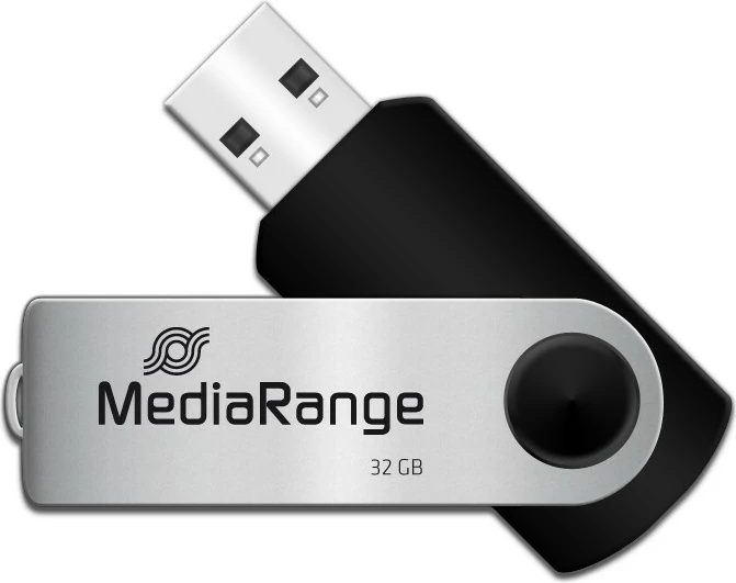 USB flash MediaRange MR911 32GB, USB 2.0, swivel, zi/argjendtë