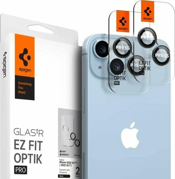 Mbrojtës xhami i kalitur për kamerë Spigen Optik.tr EZ Fit për Apple iPhone 14/14 Plus, i zi, 2 copë