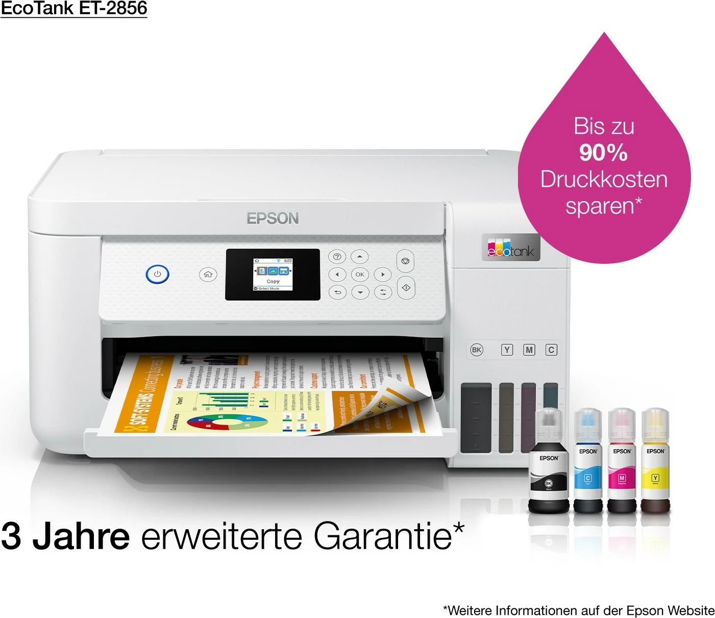 Printer Epson EcoTank ET-2856, Inkjet, Printim ngjyra, A4, Bardhë