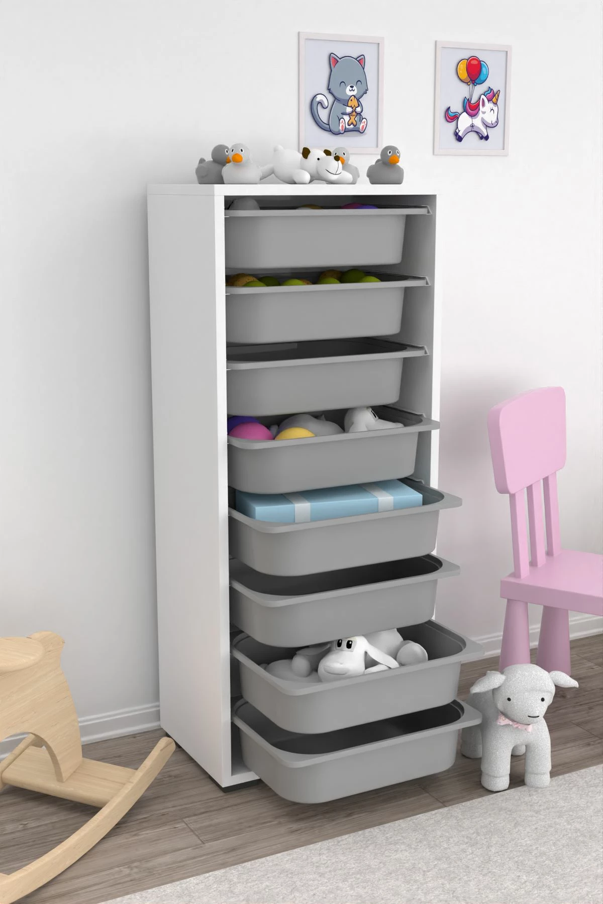 Dollap multifunksional Hanah Home, Cara 8N, i bardhë-gri