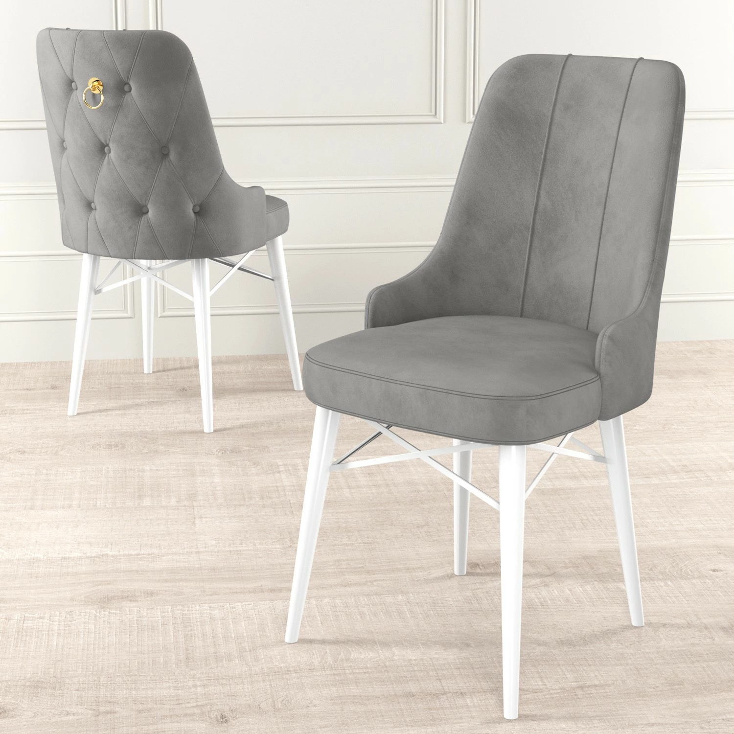 Set karrigesh (6 copë), Hanah Home, Pare, gri dhe e bardhë