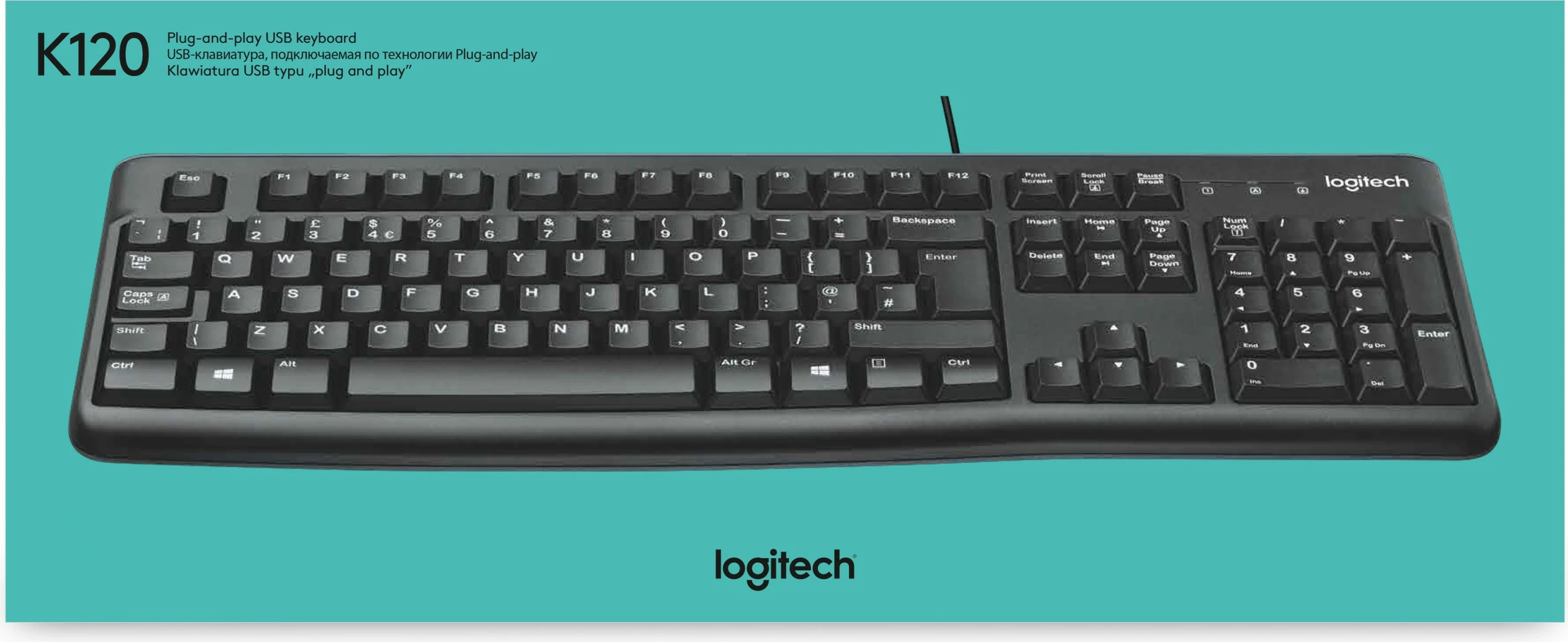 Tastierë Logitech K120 për Biznes, Full-size, Wired, USB, AZERTY, Ngjyrë e zezë