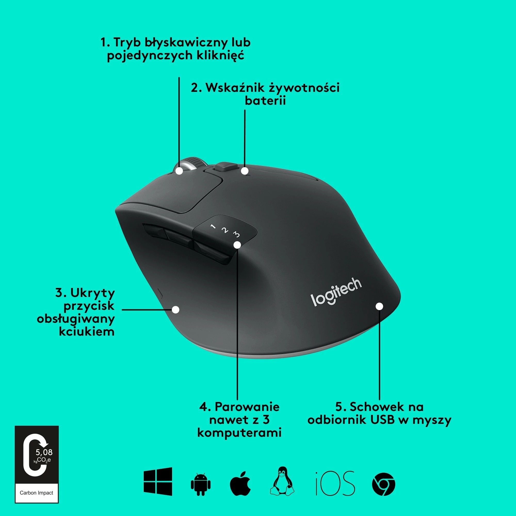 Maus Logitech M720 Triathlon 910-004791 Wireless Bluetooth/USB 1000 DPI i zi