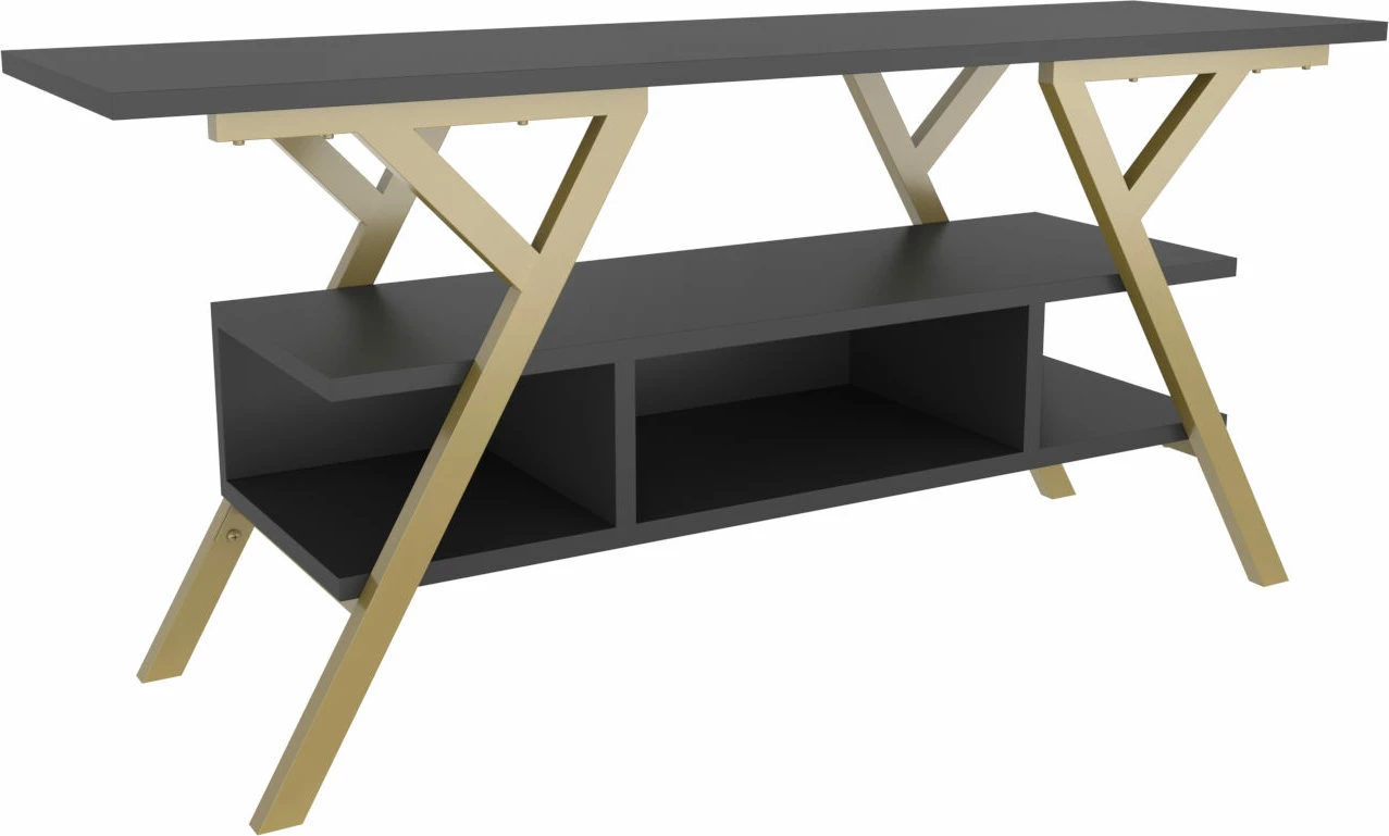 Komodinë TV Skye Decor, ngjyrë ari dhe antracit, Minerva