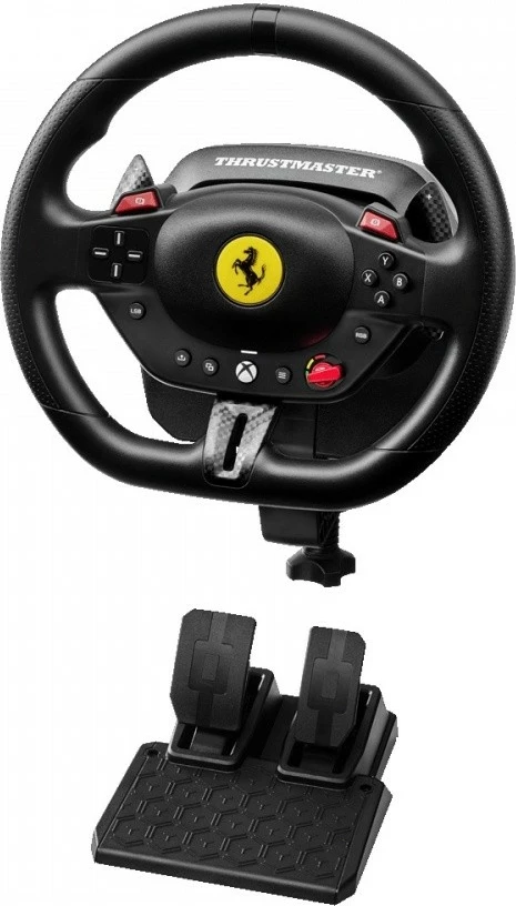 Timon garash me pedale, Thrustmaster T98 Ferrari 296 GTS 4460297, wireless 240° 15 butona 25.5 cm, për Xbox Series/One dhe PC, i zi