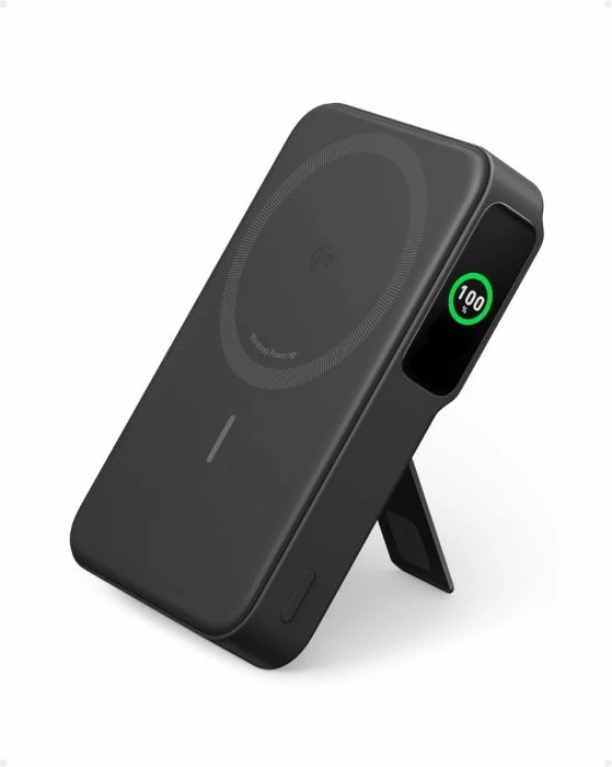 Power bank ANKER MagGo 633 (A1654G11) 10000mAh, Qi2 15W wireless, USB-C, me ekran, me mbajtëse, e zezë, set me kabllo USB-C në USB-C 0.6m