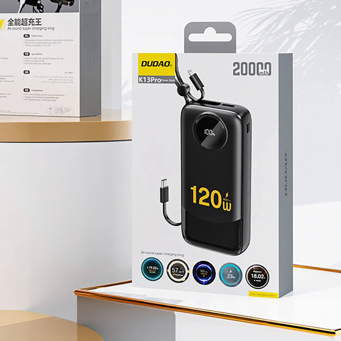Powerbank Dudao K13Pro 10000 mAh me kabllo të integruara, e zezë