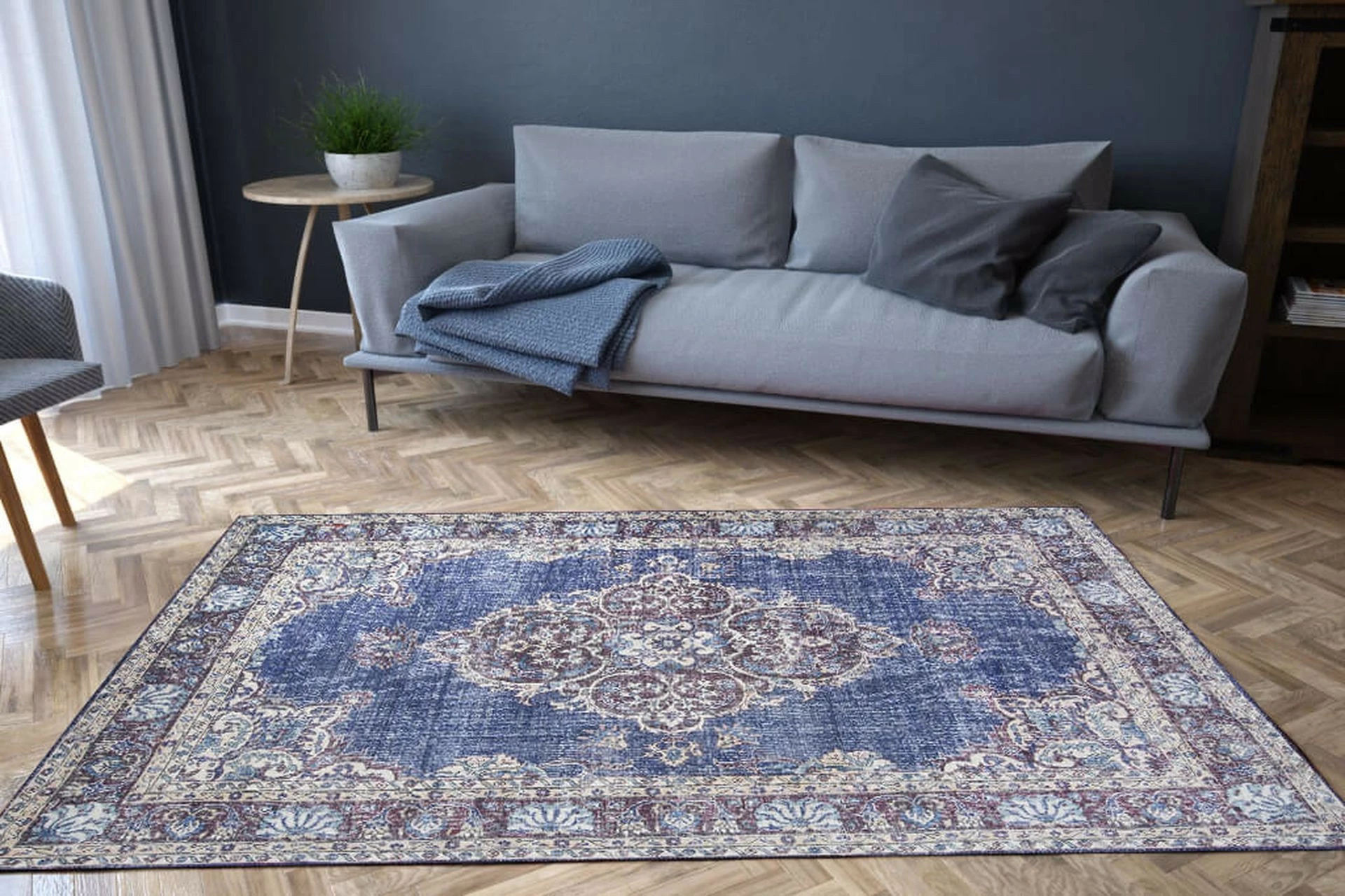 Qilim Conceptum Hypnose, chenille blu, 230x330cm, ngjyrë e kaltër e errët AL 249