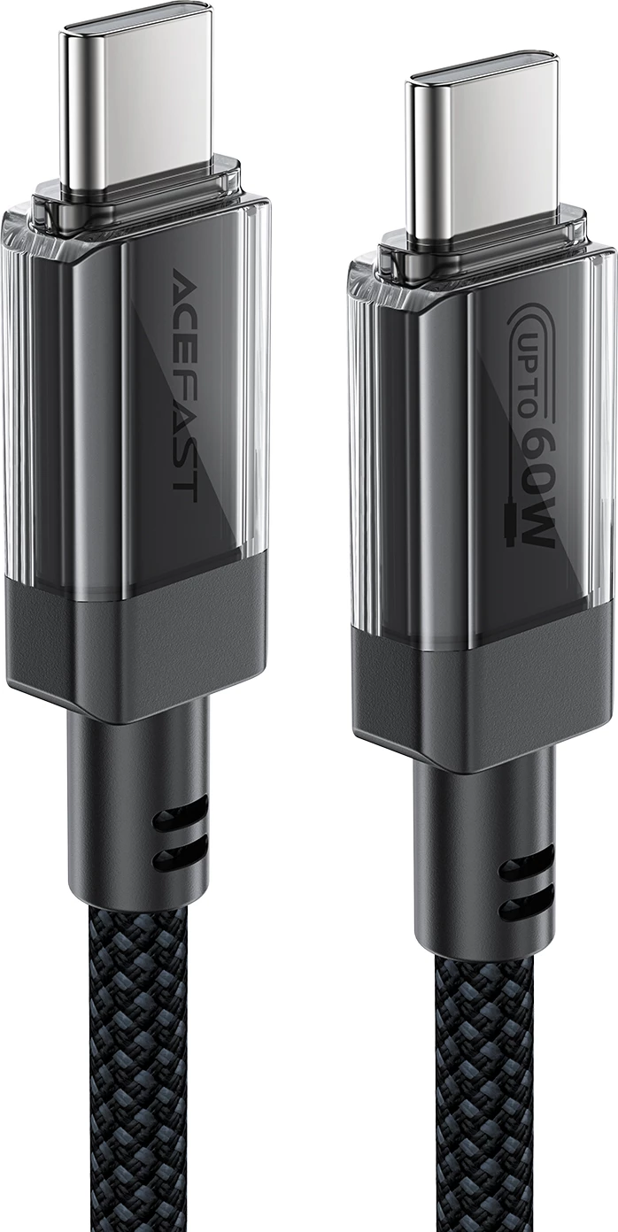 Kabllo USB-C në USB-C Acefast C12-03, 1.2m, 60W, 480Mbps, najlon, e zezë