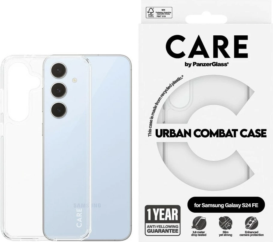 Mbështjellës PanzerGlass CARE Flagship Urban Combat Case, Samsung Galaxy S24 FE, transparent