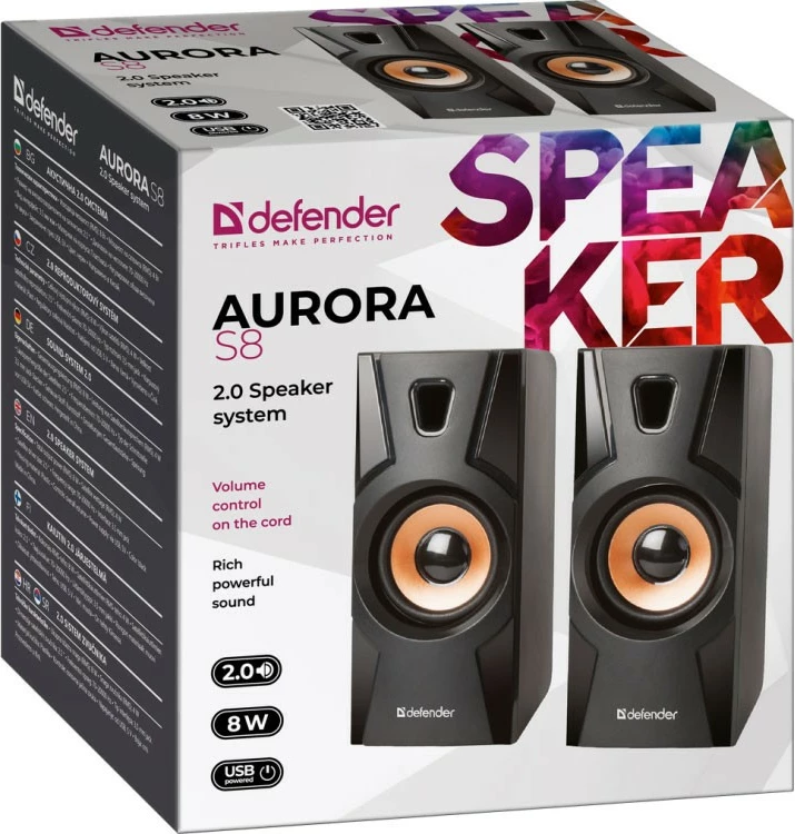 Kasë altoparlantë Defender Aurora S8 2.0, 8W, USB, e zezë