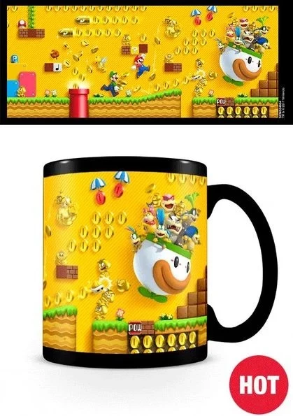 Mug Pyramid Super Mario Gold Coin Rush 325 ml termo-ndjeshme, e zezë