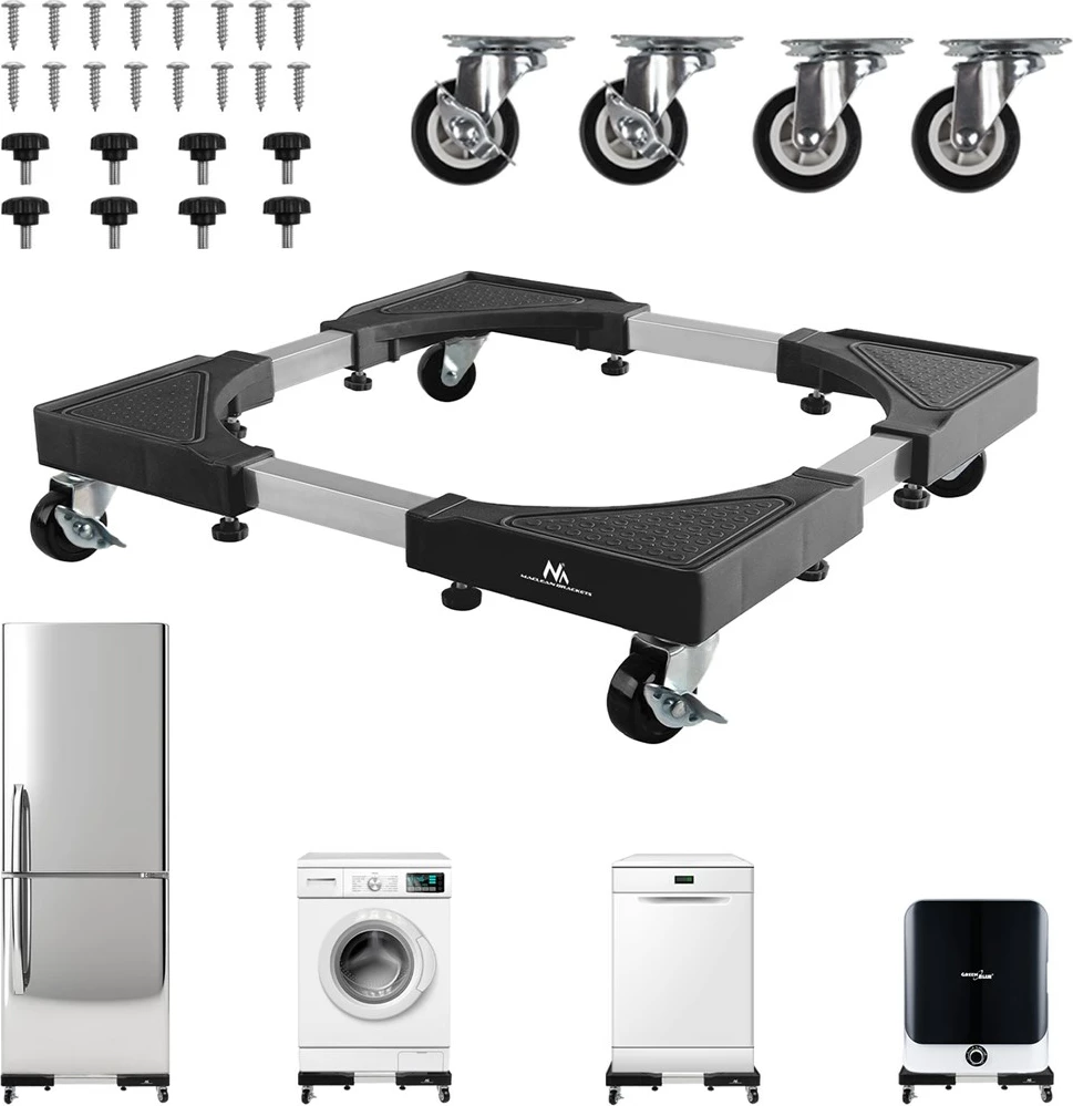 Mbajtës universal me rrota Maclean MC-119 për lavatriçe, frigoriferë, pjatalarëse, 700-900mm, deri 200kg, i zi