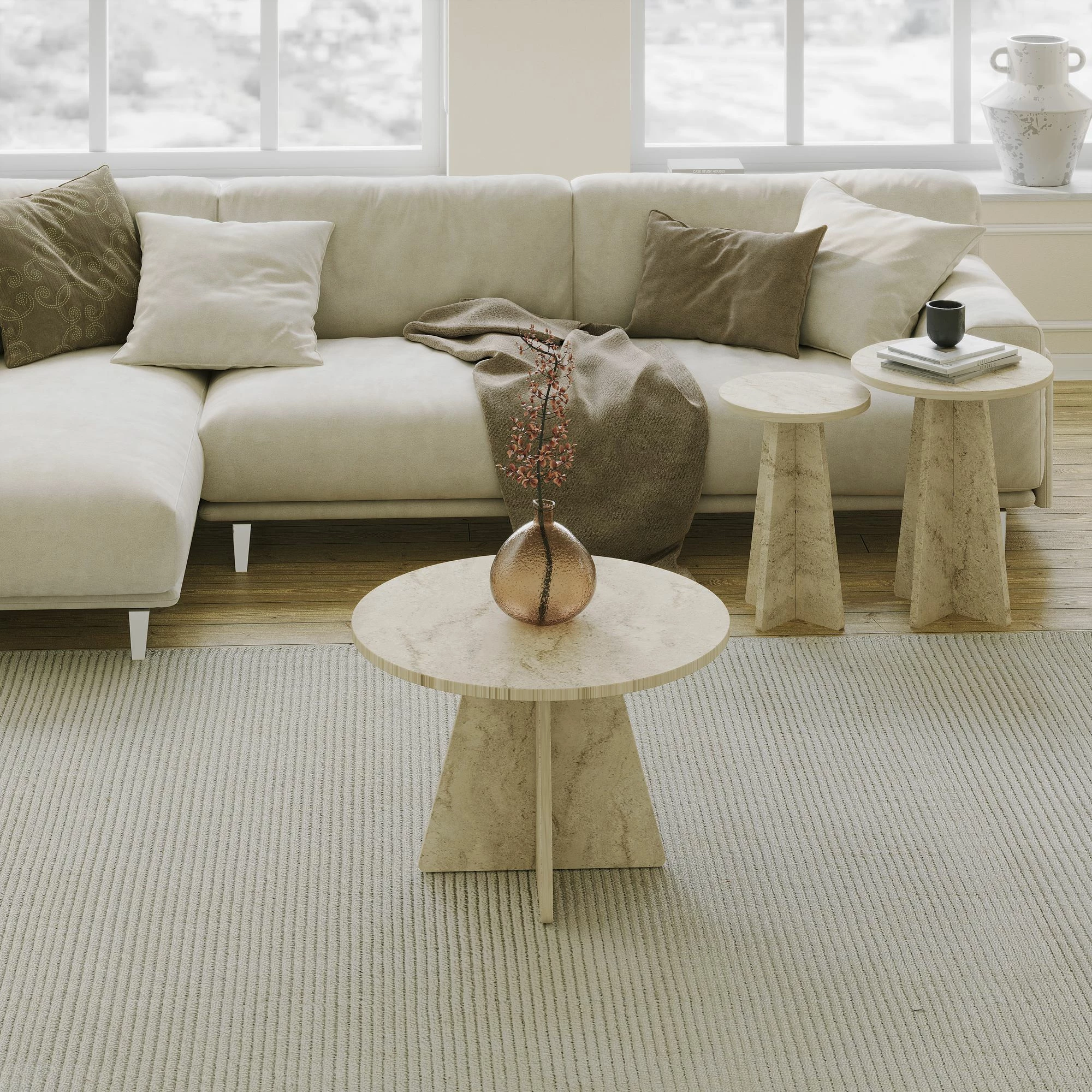 Set tavolinash kafeje Skye Decor, ngjyrë travertine, 3 copë