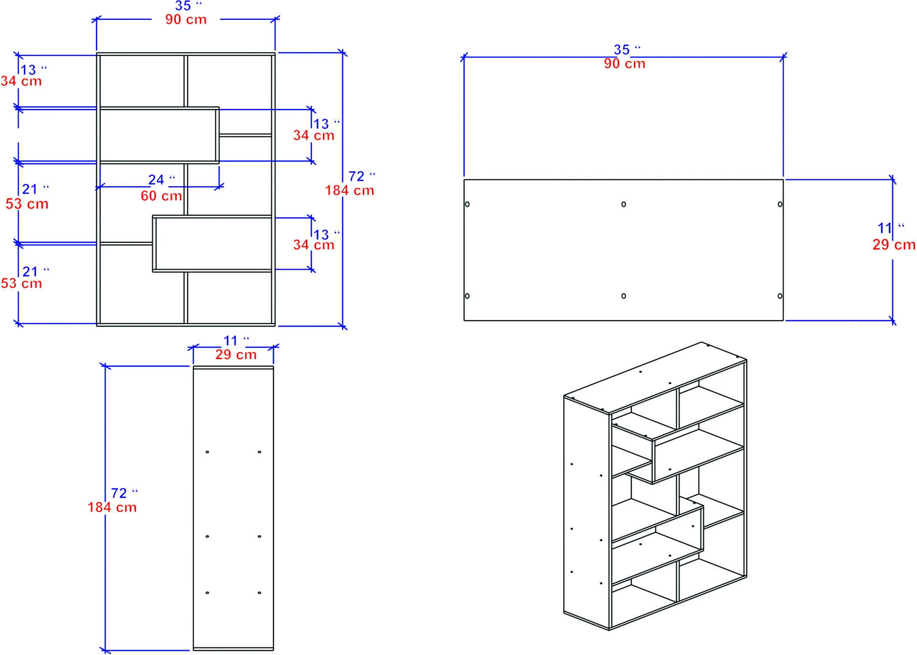 Raft librash Skye Decor, ngjyrë e bardhë, 90x183.6x29.5cm