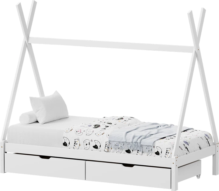 Krevat fëmijësh Lalitto me depozitë stil Montessori, dru pishe, ngjyrë e bardhë, 90x190cm