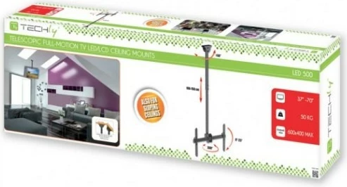 Mbajtëse tavani për TV/monitor Techly 309357, për LCD/LED 37-70 inç, 50kg, e zezë