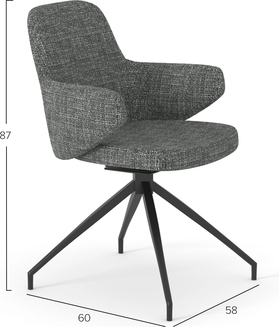 Karrige rrotulluese për ngrënie Dominion, stof gri e çelët, këmbë metalike të zeza, SM18104.02, 58x60x87cm