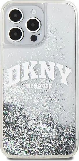 Mbështjellës DKNY Liquid Glitter Big Logo për iPhone 15 Pro, Bardhë