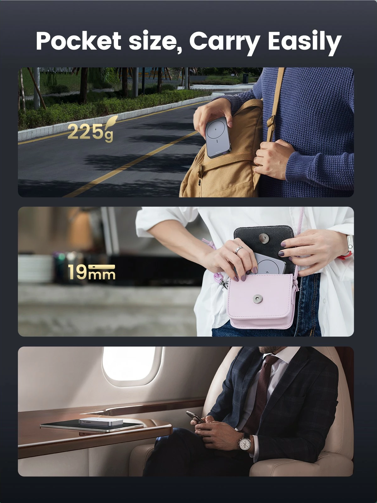 Powerbank Ugreen 10000mAh Mini Wireless 20W me MagSafe, gri