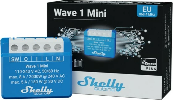 Smart switch Shelly Qubino Wave 1 Mini, Wireless, 25 dBmW, 868.4 MHz, Plastikë, Mat