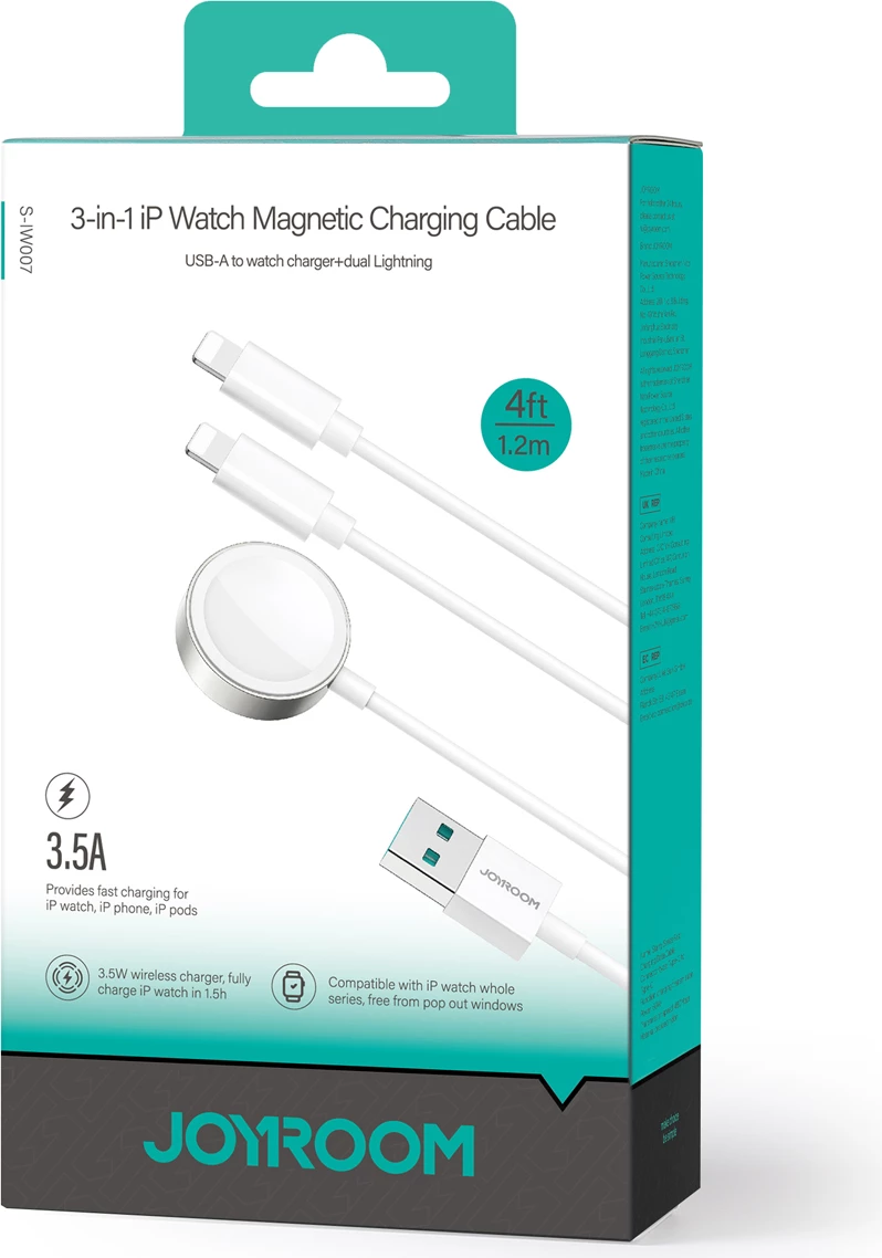 Kabllo karikimi 3-në-1 Joyroom S-IW007, USB-A, magnetik, Lightning, 1.2m, e bardhë