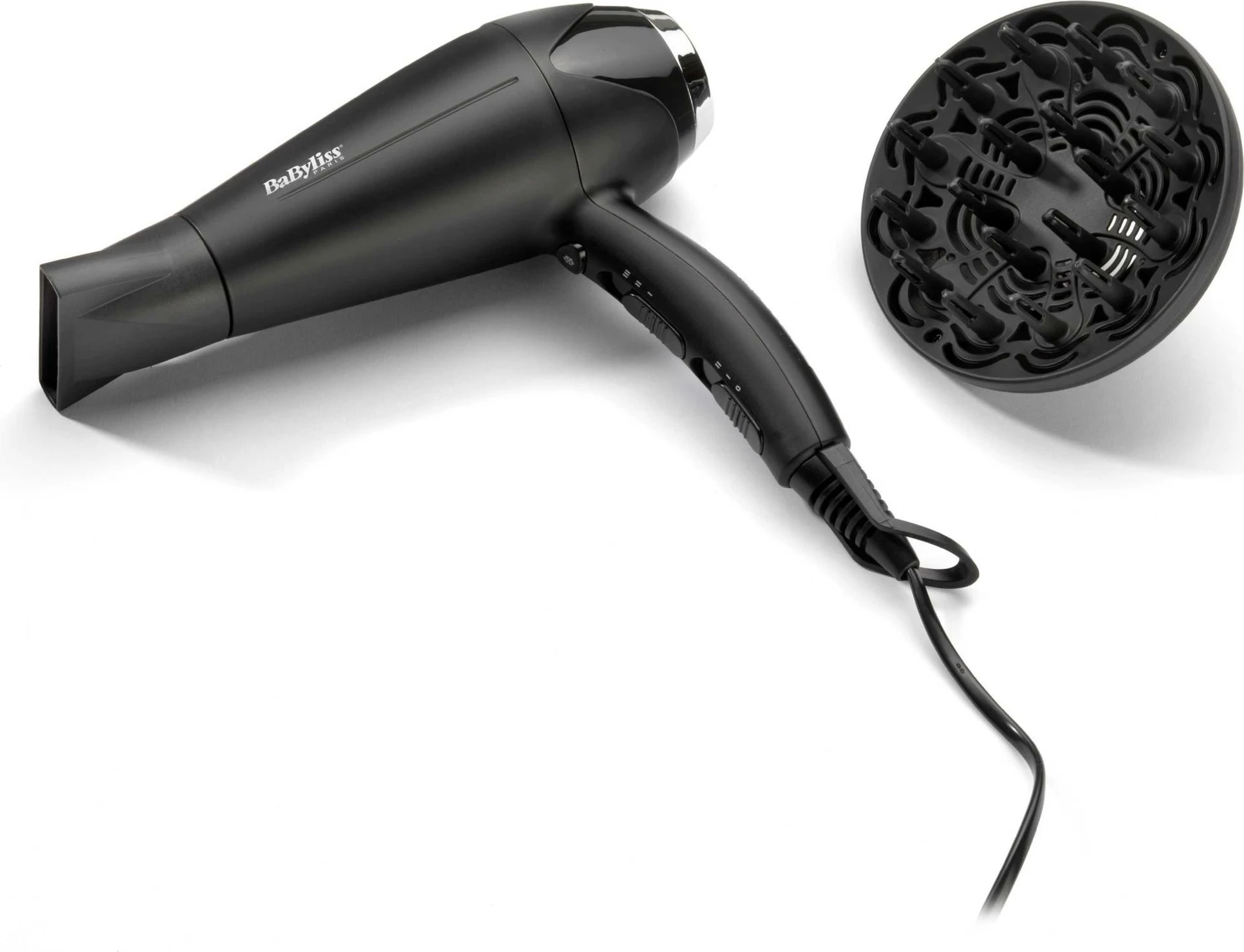 Tharëse flokësh BaByliss D572DE 2200W, motor DC, jonizim, me difuzor + gryke koncentratori, e zezë