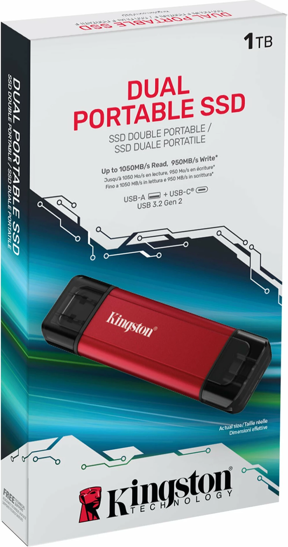 SSD i jashtëm Kingston Dual Portable SPSD/1TB 1TB, e kuqe