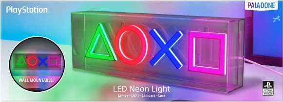 Lampë LED neon Paladone PlayStation, 30.5 x 15.5 cm, USB, shumëngjyrëshe