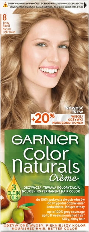 Ngjyrë për flokë për femra Garnier Color Naturals Creme 8 Light Blonde, 1 copë