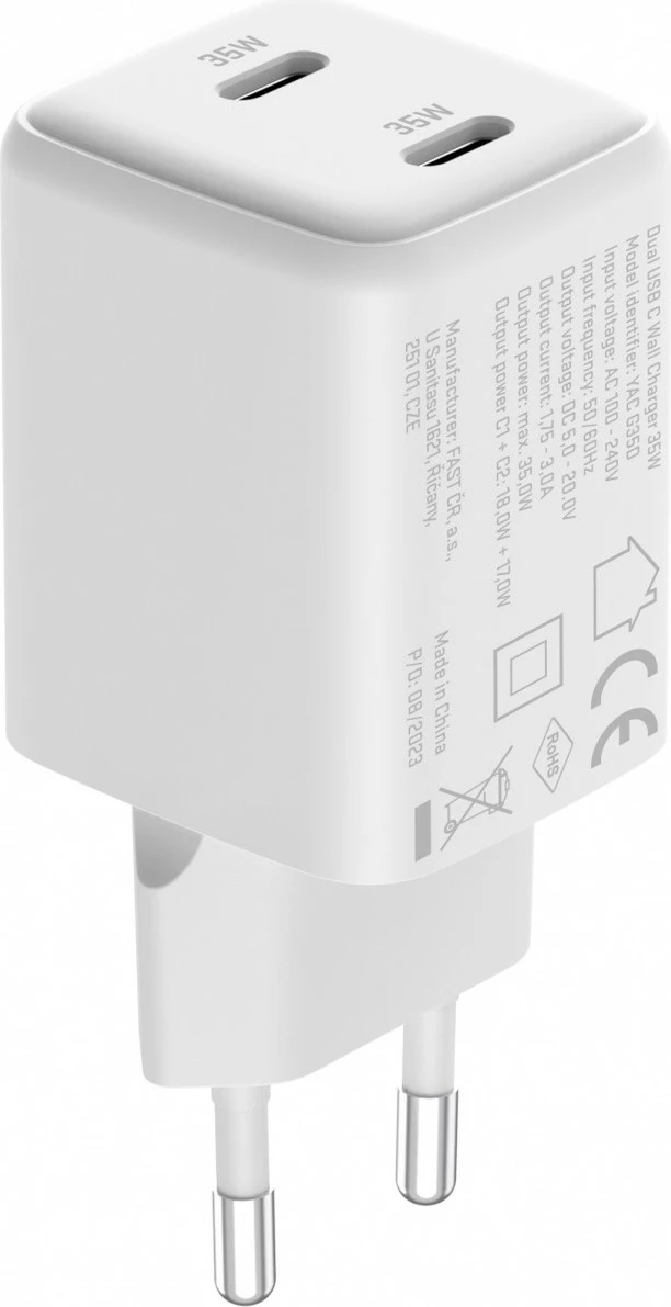 Karikues muri YENKEE YAC G35D VOLT, 35W, 2x USB Type-C, i bardhë