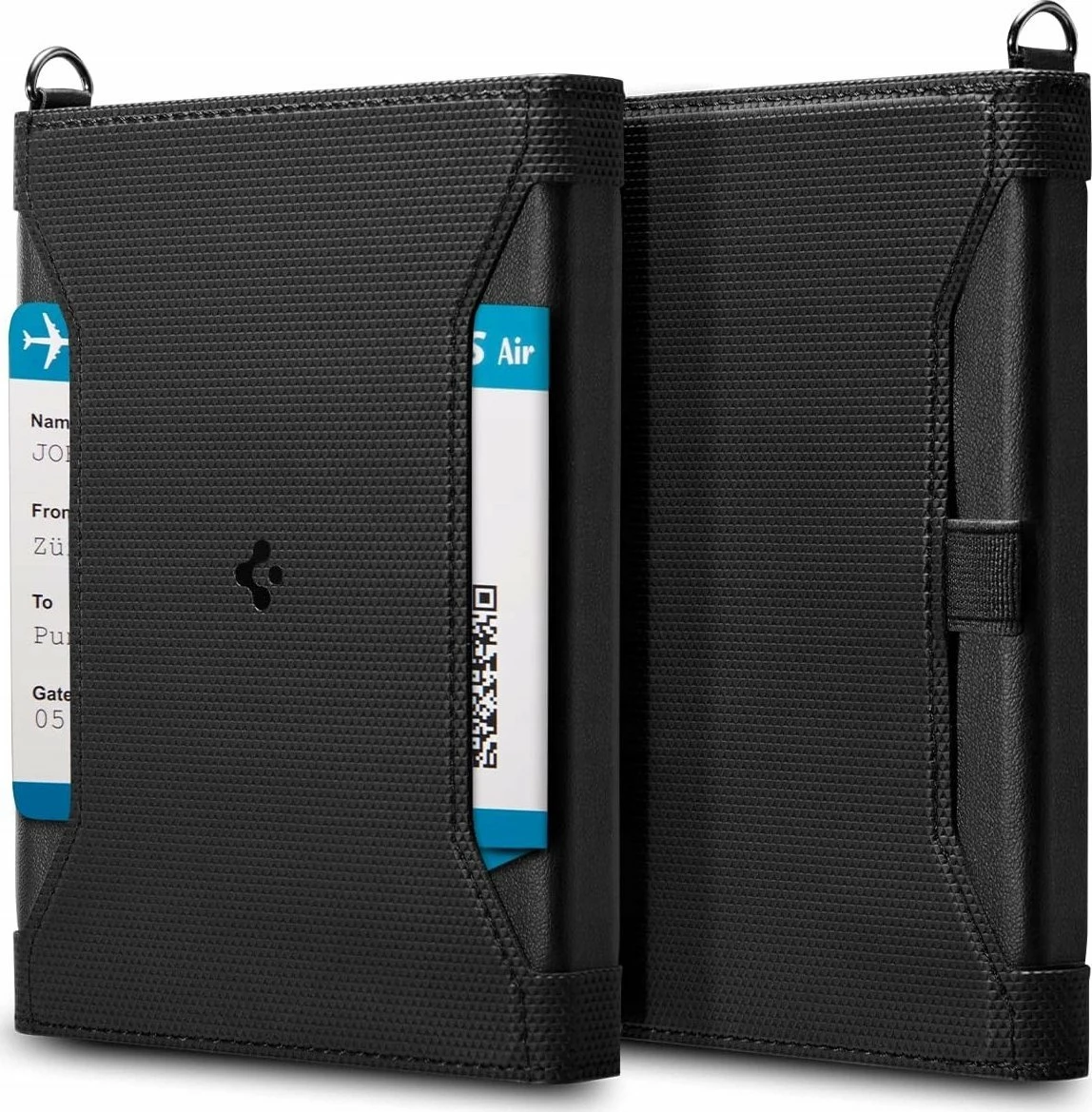 Mbajtës pasaporte Spigen Passport Holder Universal PU lëkurë, e zezë, 1 copë