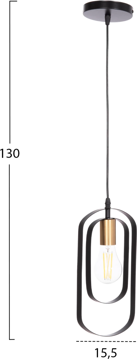 Llambë tavani varëse BIUT, metal i zi, priza e artë, FH7537.11, 15.5x4x130cm