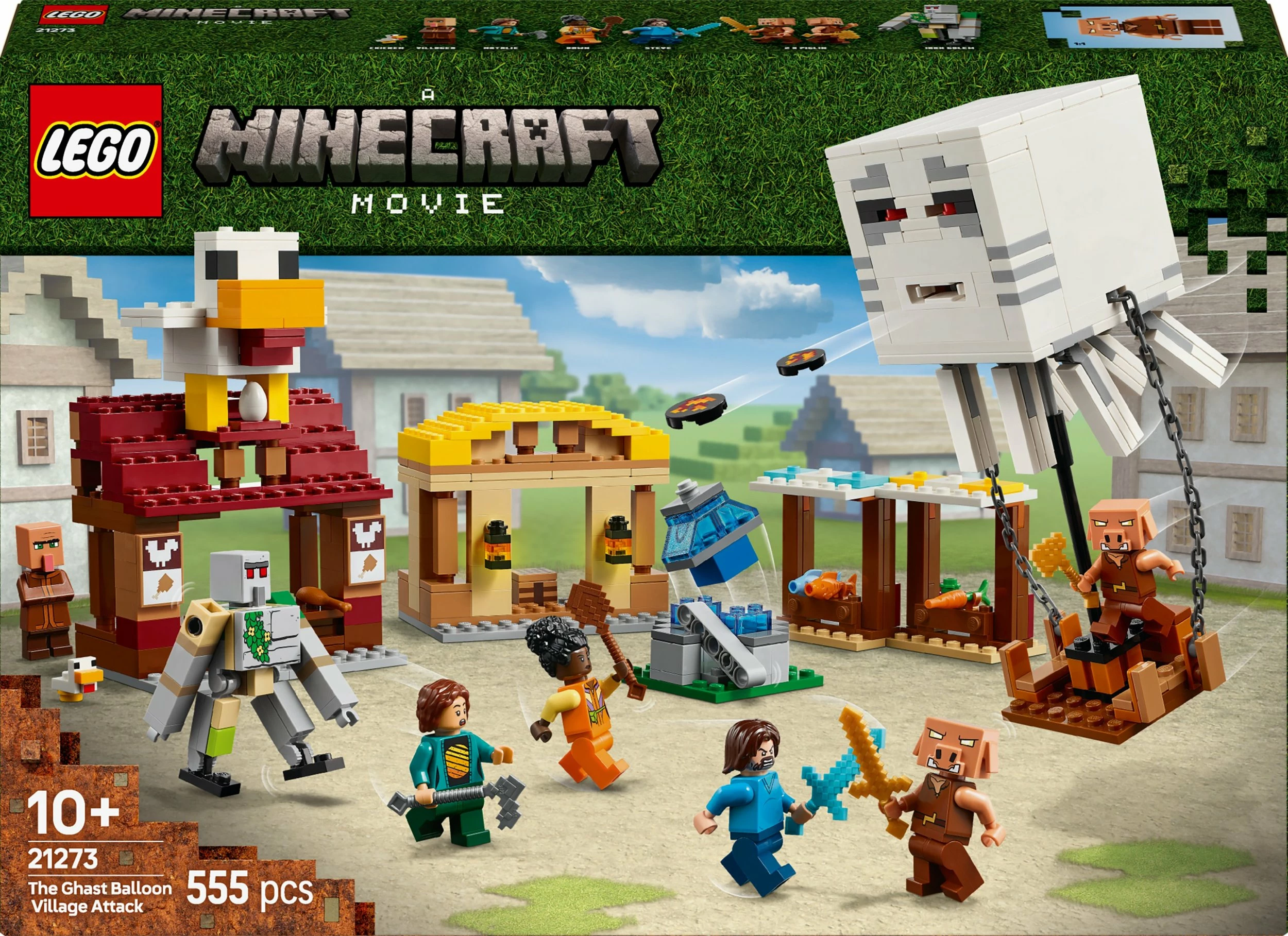 Set LEGO Minecraft Balloon Ghast Attacks the Village 21273, 555 pjesë