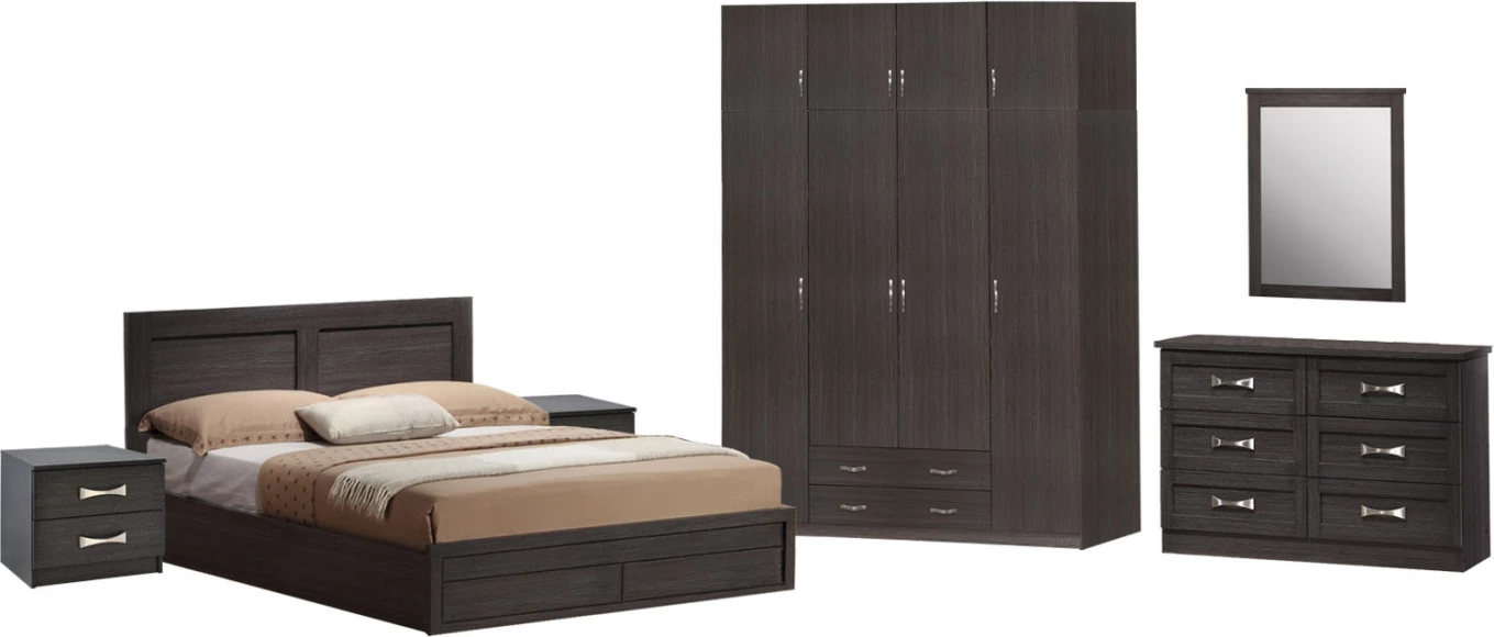 Set dhome gjumi 7 pjesë Shtrat për dyshek 150x200-Komodinë-Garderobë-Toalet Zebrano FH11099.01