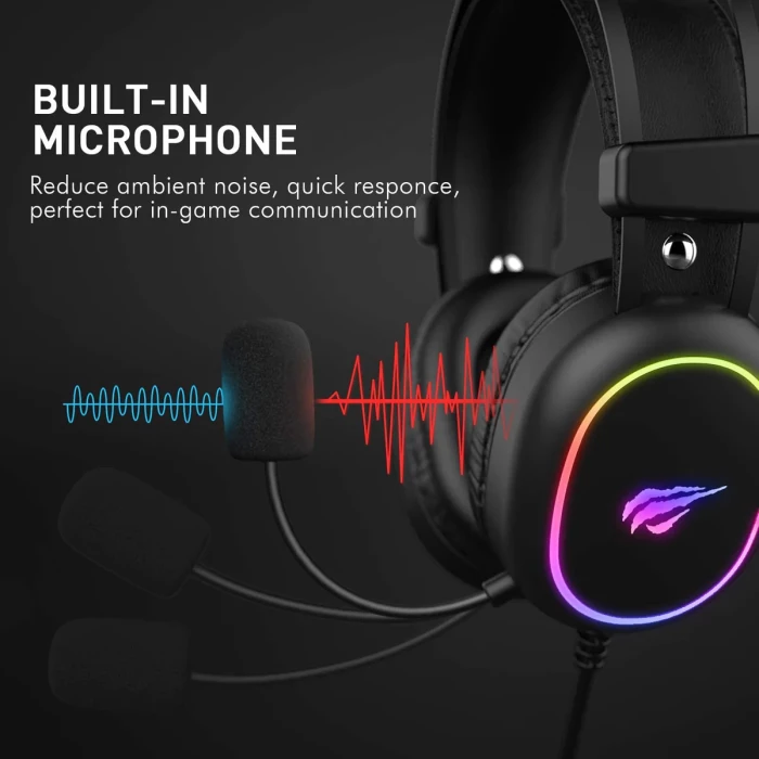 Kufje gaming HAVIT Gamenote HV-H2016D, me mikrofon, RGB LED, 50mm, kabllo 2m, 2x 3.5mm + USB (vetëm për drita), të zeza
