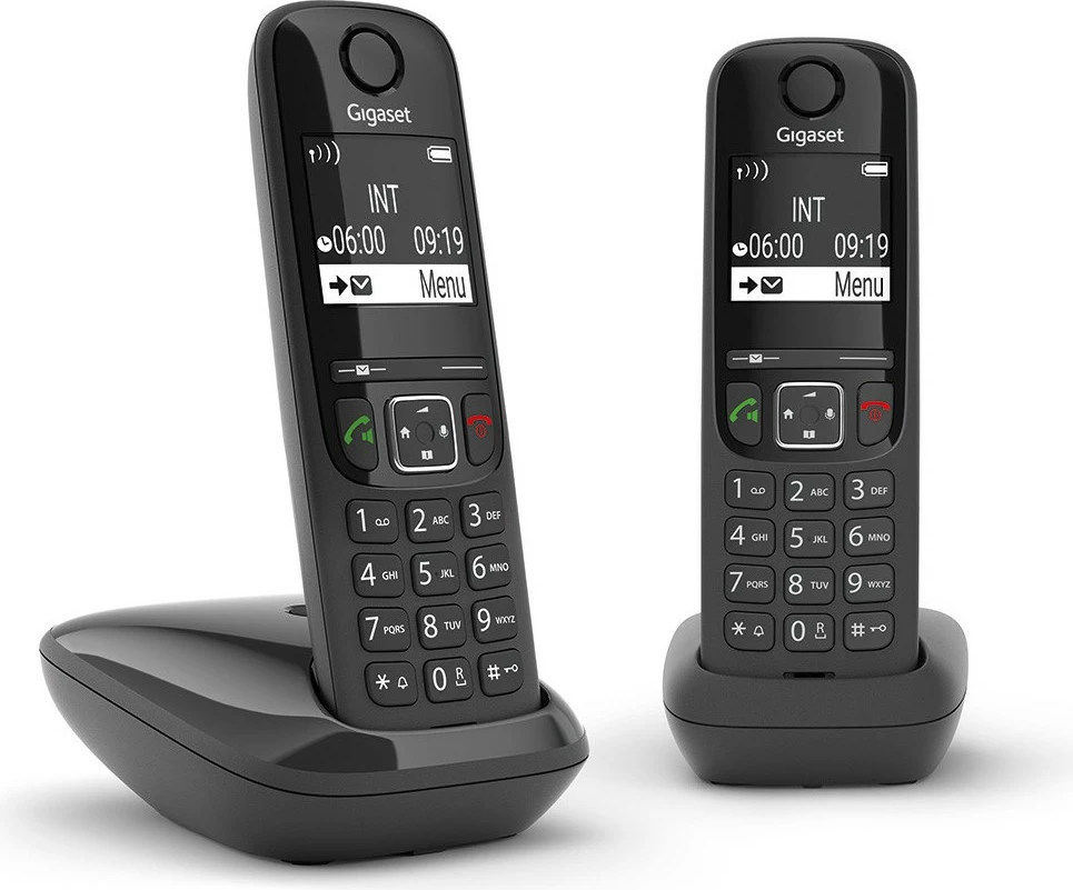 Telefon Gigaset AS690 Duo, Analog/DECT, Wireless, Speakerphone, 100 kontakte, ID thirrës, e zezë