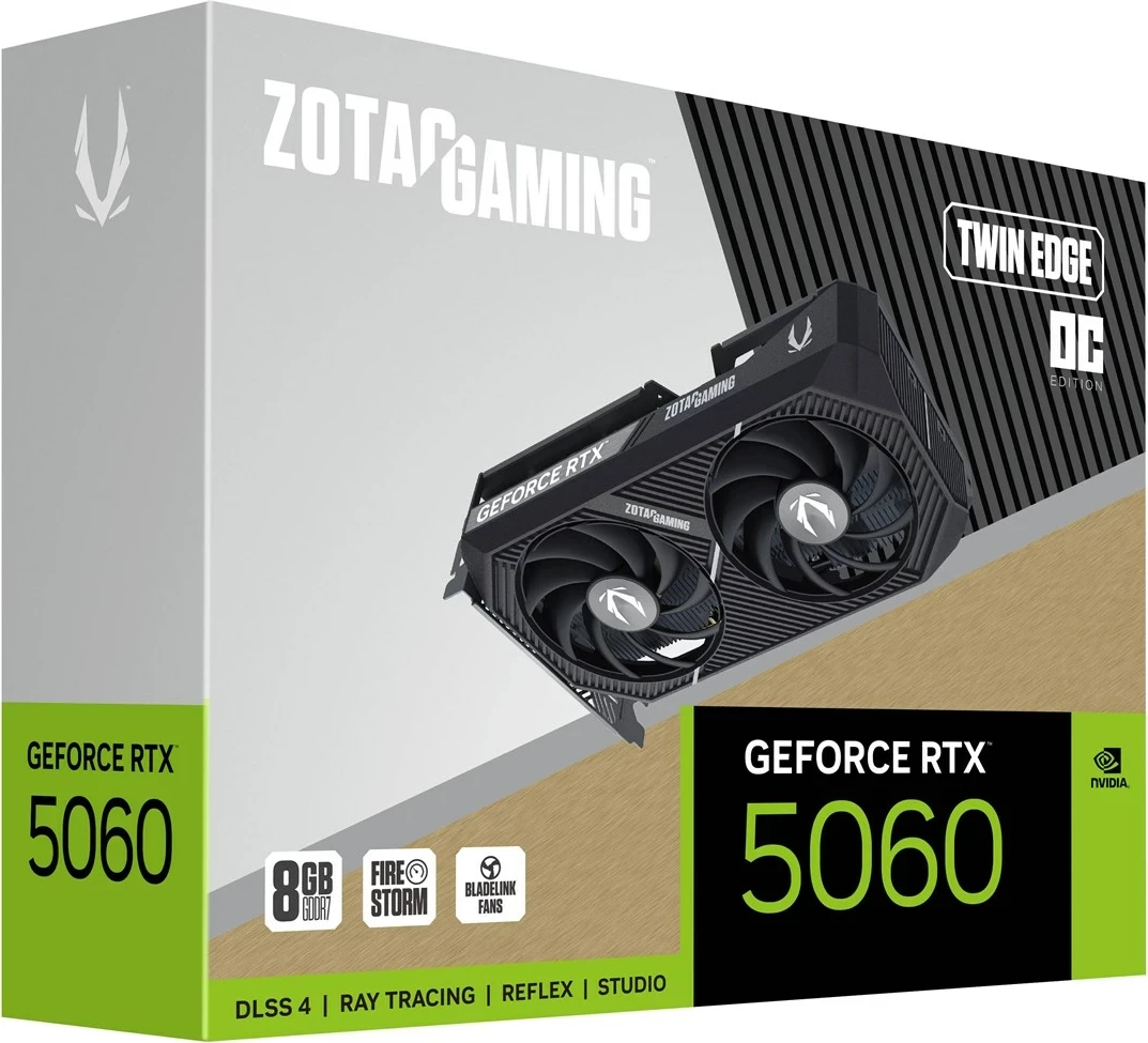 Kartelë grafike ZOTAC GAMING GeForce RTX 5060 Twin Edge OC, 8 GB GDDR7, e zezë