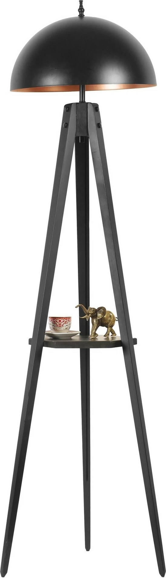 Llambë dyshemeje tripod me raft, ngjyrë e zezë, Opviq, retro, e madhe