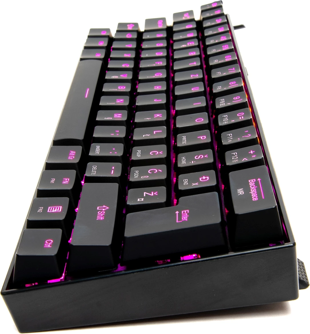 Tastierë mekanike gaming Redragon Dragonborn K630 60% (61 taste), switch Brown, USB-C me kabllo të çmontueshme, ndriçim njëngjyrësh rozë, SLO/CRO, e zezë, set me kabllo & vegël