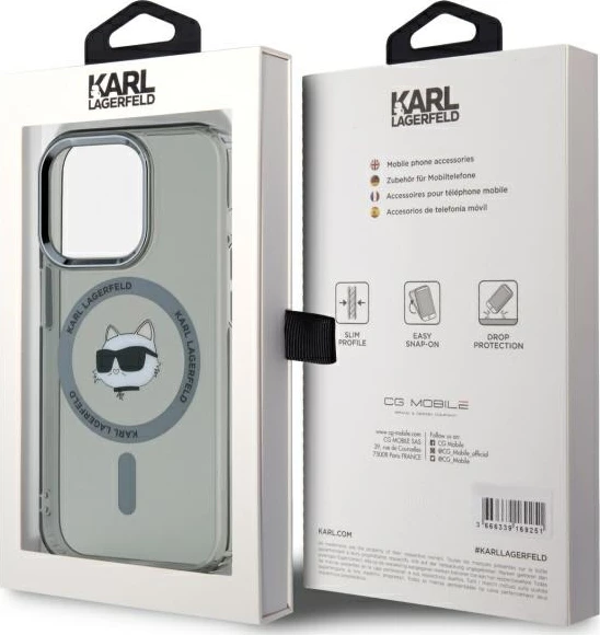 Mbështjellës Karl Lagerfeld KLHMP15LHLSCHK për iPhone 15 Pro 6.1", MagSafe, i zi